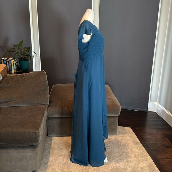 Women’s Blue Full Length Chiffon Formal Dress Flutter Sleeve Corset Back Size 10 - Picture 3 of 11